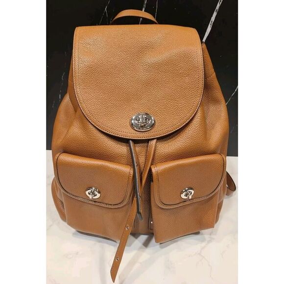 Coach Turnlock Rucksack Backpack Classic Saddle Brown Pebbled Leather Preppy EUC - Picture 3 of 16